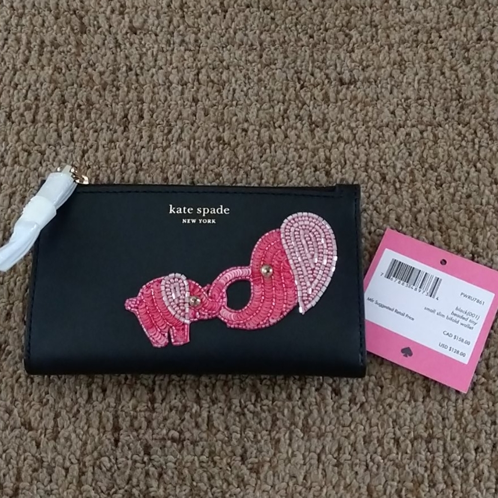 NWT Kate Spade Beaded Elephant Slim Bifold Wallet